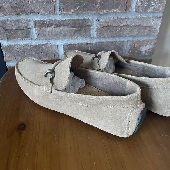 NEW Nordstrom Rack Men's Leather Driving Loafers Size 11.5M Tan Brazil Buckle - Picture 10 of 16